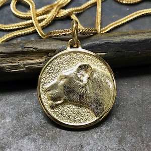 Customized 18K Gold Plated Lioness Necklace, Personalized Gold Lioness Pendant, Handmade 18K Gold Lioness Medallion, Animal Jewelry Gift