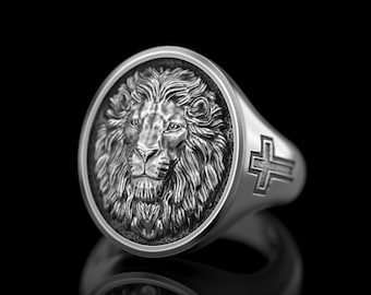 Silver Lion Ring, Lion Signet Ring, African Lion Ring, Gift for Father, Engraved Lion Ring,Animal Jewelry, Gift for Husband