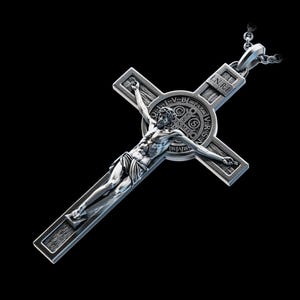 Personalisierte St. Benedikt Kruzifix Silber Halskette, handgefertigter St. Benedikt Exorzismus Kreuz Anhänger, St. Benedikt Medaille, religiöses Geschenk Bild 14