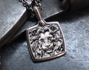 Lion Pendant,Personalized Lion Head Necklace, Men Lion Necklace, Lion Necklace, Silver Lion Charm,Mens gift