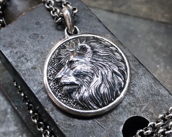 Lion Pendant, Personalized Lion Necklace, Men Lion Necklace, Gift for Leo man, Silver Lion Charm,Gift for Husband,Lion Gift Idea