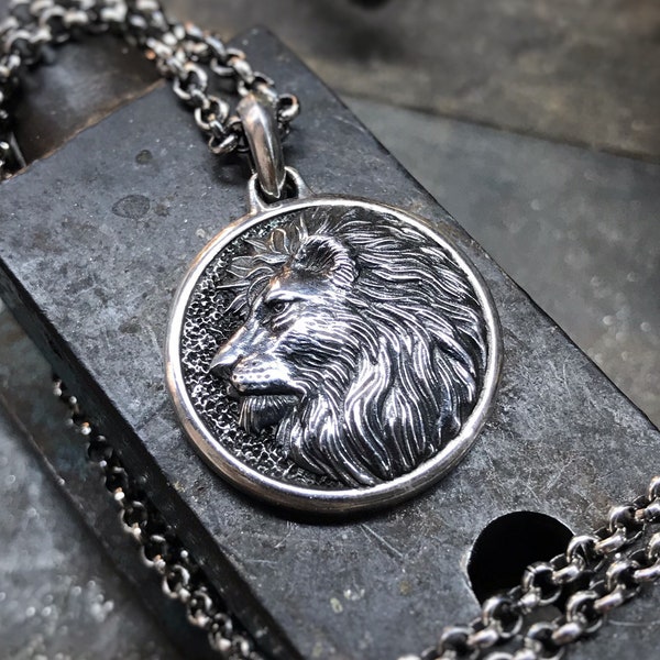 Lion Pendant, Personalized Lion Necklace, Men Lion Necklace, Gift for Leo man, Silver Lion Charm,Gift for Husband,Lion Gift Idea