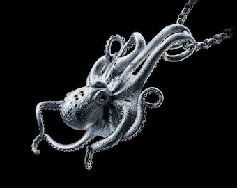 Handgefertigte silberne Oktopus-Halskette, personalisierter silberner Kraken-Anhänger, mythische Meereskreatur-Halskette, Geschenk für Meeresliebhaber