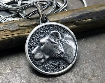 Lioness necklace, Animal jewelry, African lioness pendant, Silver lioness necklace,Gift for her,Gift for women