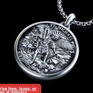 Handmade Archangel Saint Michael Necklace, Personalized Silver Archangel Pendant, St. Michael Silver Men&#39;s Pendant, Religious Gift for Men