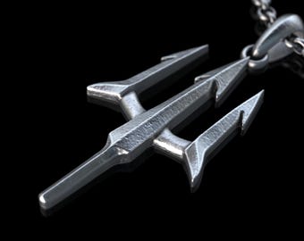 Collar de plata con el Tridente de Poseidón, colgante de plata personalizado con la Lanza de Poseidón, collar de mitología griega para hombre, Neptuno, dios del mar.