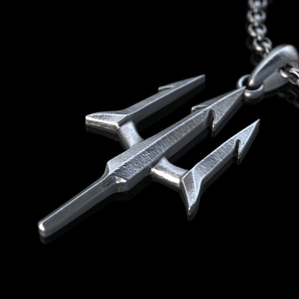 Trident of Poseidon Silver Necklace, Personalized Silver Poseidon’s Spear Pendant, Greek Mythology Necklace For Men, God of the sea Neptune