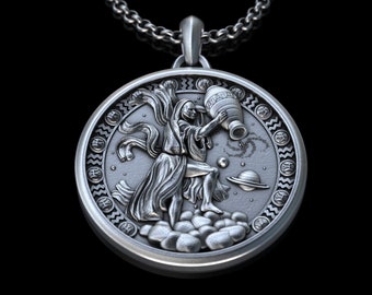 Personalized Aquarius Zodiac Sign Silver Necklace, Aquarius Horoscope Pendant, Aquarius Birthday Gift, Gift for Aquarius Zodiac sign