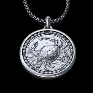 Ręcznie robiony srebrny naszyjnik dla mężczyzn z Rakiem, naszyjnik z horoskopem dla Raka, prezent urodzinowy dla znaku zodiaku Rak, zawieszka z horoskopem, spersonalizowany prezent astrologiczny
