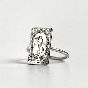 Der Welt Tarot-Karte Silber Ring, personalisierte Tarot-Karte Ring, Tarot-Deck, Tarot-Schmuck, mystische Kunst, Geschenk für Girlfrend