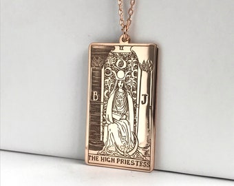 De hogepriesteres tarotkaartketting, zilveren tarotketting, tarotsieraden, tarotkaartketting, tarotkaartspel