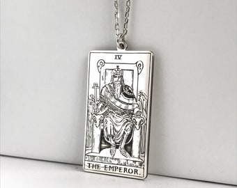 The Emperor Tarot card silver necklace, Personalized Tarot card pendant, Tarot Jewellery, Mothers day gift,Tarotcard necklace