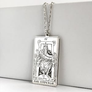 Collier en argent avec carte de tarot empereur, pendentif carte de tarot personnalisé, bijoux de tarot, cadeau de fête des mères, collier de carte de tarot