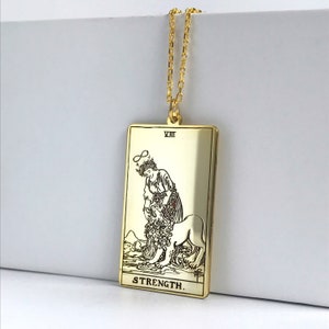 Collar de cartas de Tarot de fuerza, colgante de plata de cartas de Tarot personalizado, cartas de Tarot, joyas de Tarot, artes místicas, collar de cartas de Tarot