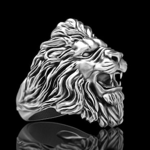 Personalized Silver Lion Head Ring, Roaring 3D Lion Head Ring, African Lion Relief Ring, Leo Zodiac Sign Ring Gift, Embossed Lion Jewellery