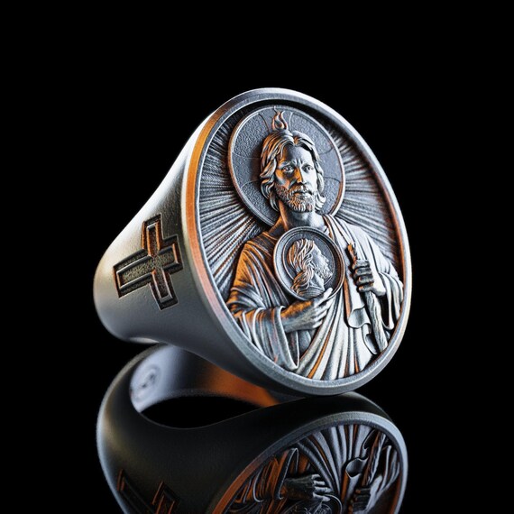 Personalized Jesus Ring, Saint Jude Silver Ring , Engraved Jesus