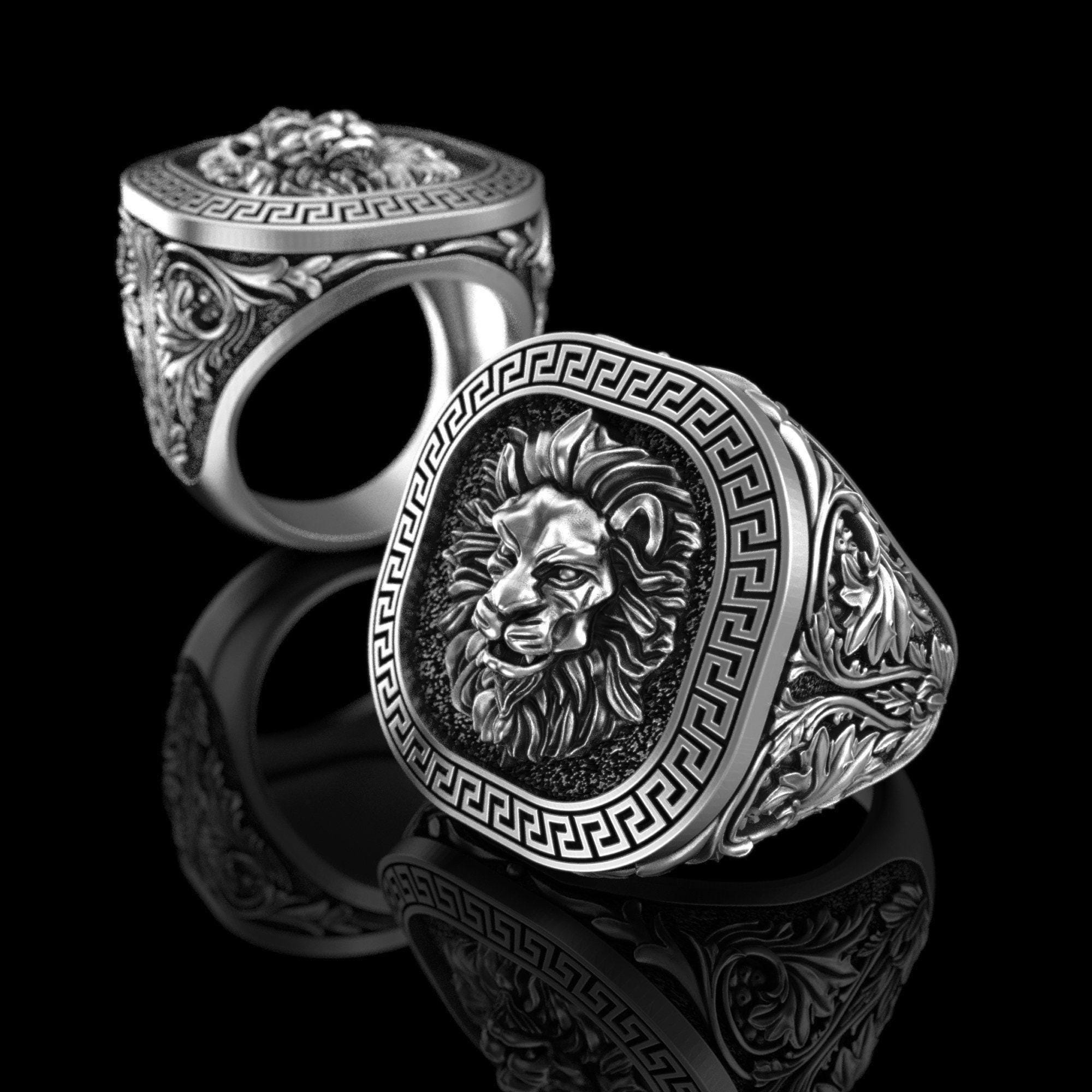 Lion ring,Signet Lion Ring,Lion Silver Ring,Animal Jewellery, Husband…
