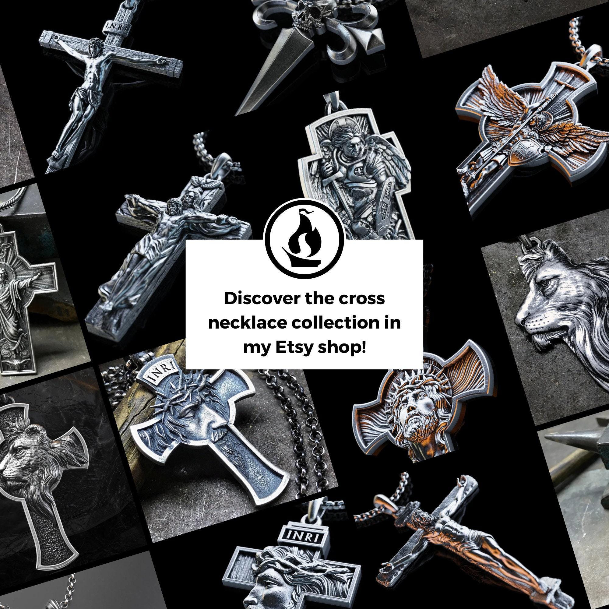 Handmade Holy Trinity Crucifix Necklace, the God Taking