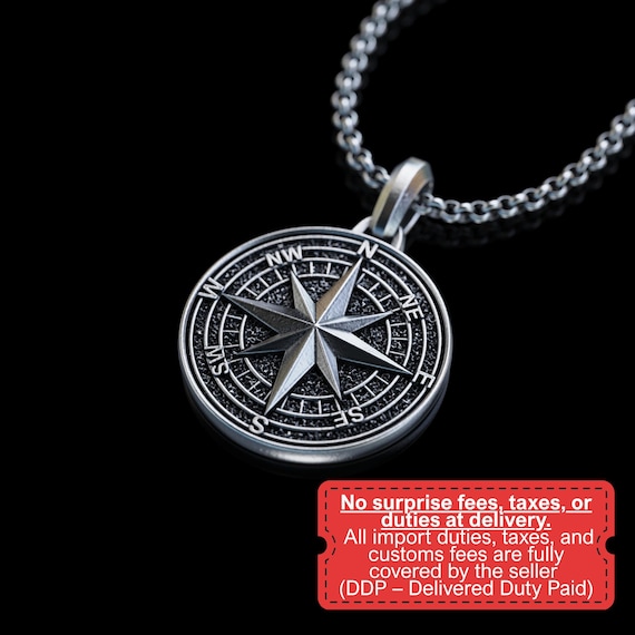 Handmade Silver Compass Necklace, Personalized North Star Pendant, Polaris Star Necklace, Gift for Sailors, Christmas Gifts