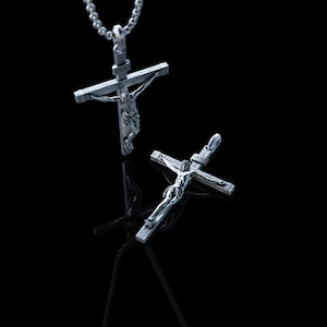 Personalized Silver Jesus Cross Necklace, Handmade Crucifixion of Jesus Cross Pendant, Engraved Jesus Charm, Religious Memorial Gift for Men image 7