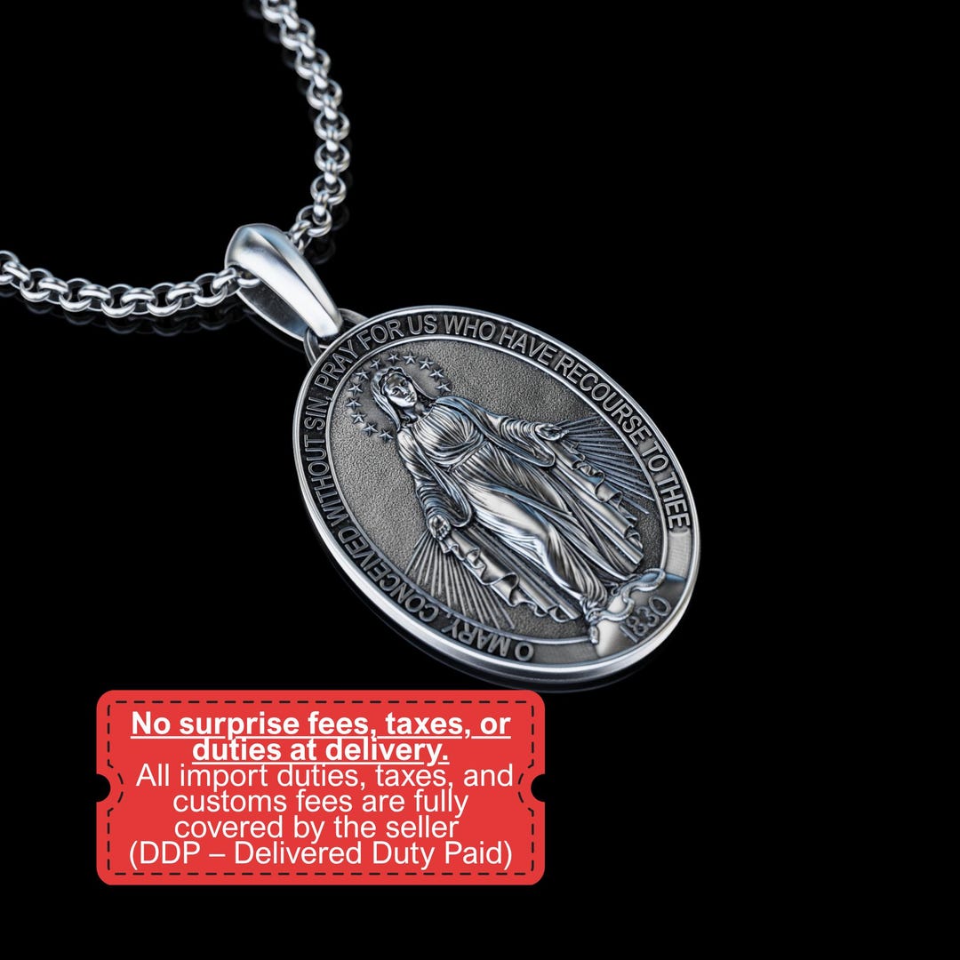 Handmade the Miraculous Medal Necklace, Personalized Silver Our Lady of ...