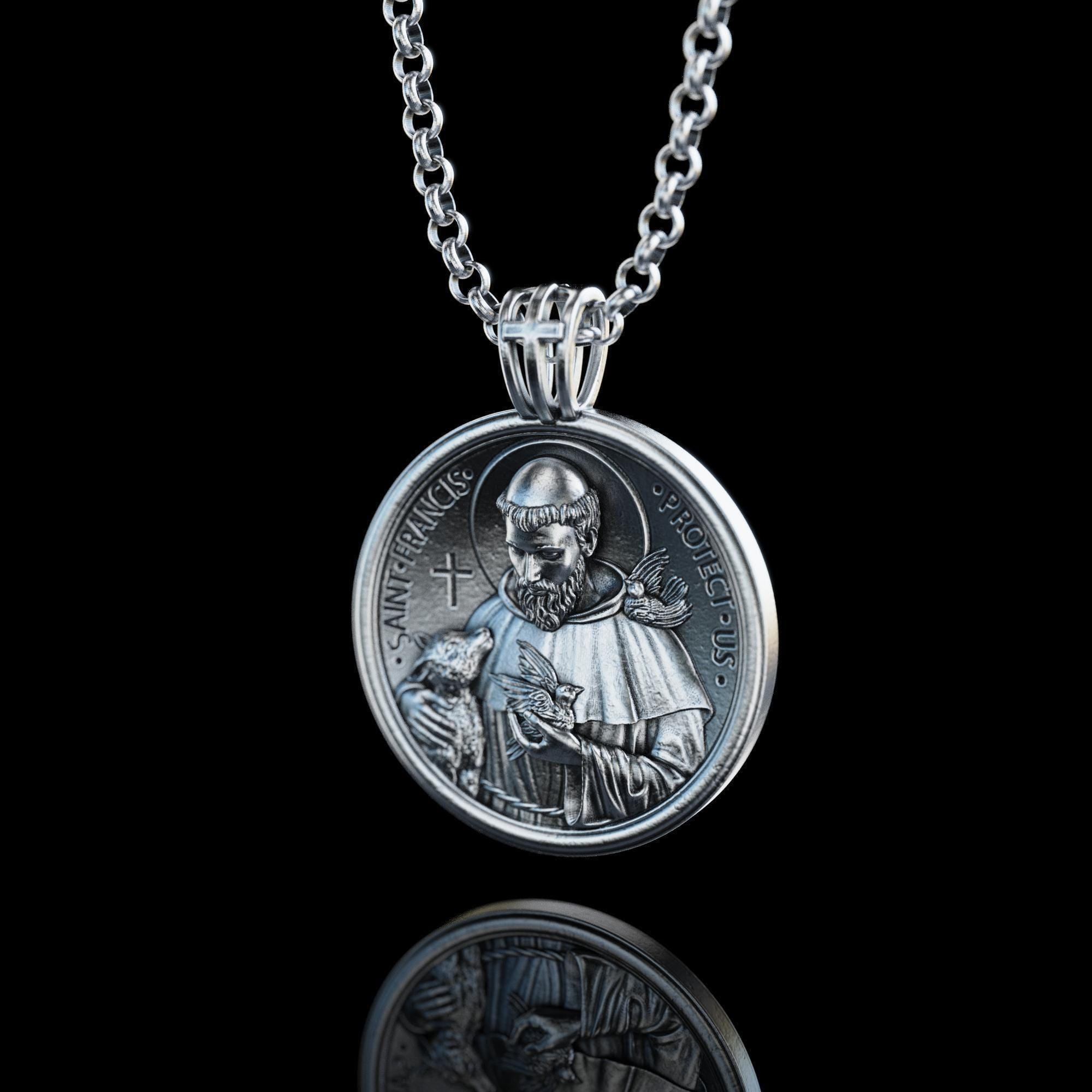 Personalized Silver Saint Francis Necklace, Savior Men Pendant, Christian  Saint Francis Signet Charm, Catholic Jewelry, Religious Men Gift - Etsy  Israel