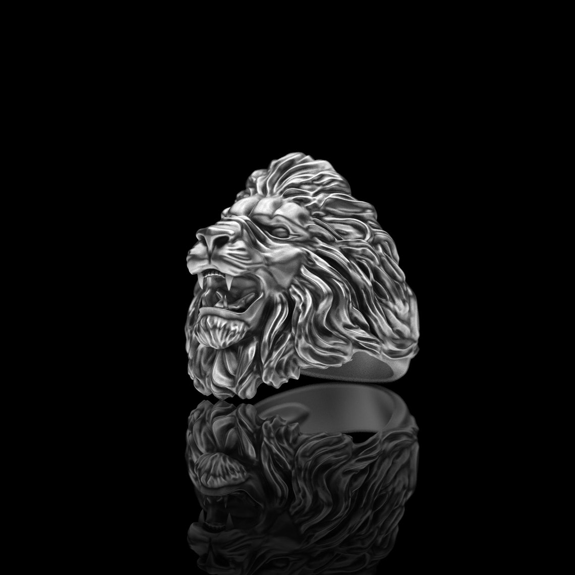 Personalized Silver Lion Head Ring Roaring 3D Lion Head Ring Etsy