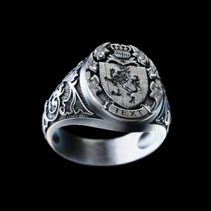 Personalized Family Crest Signet  Ring, Lion Knight Silver Ring , Coat of Arms Ring, Husband Gift Ring, Gift for Men, Personalized Gift