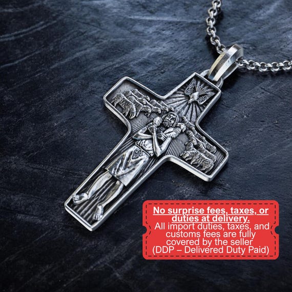Handmade Silver Good Shepherd Cross Necklace, Personalized Pope