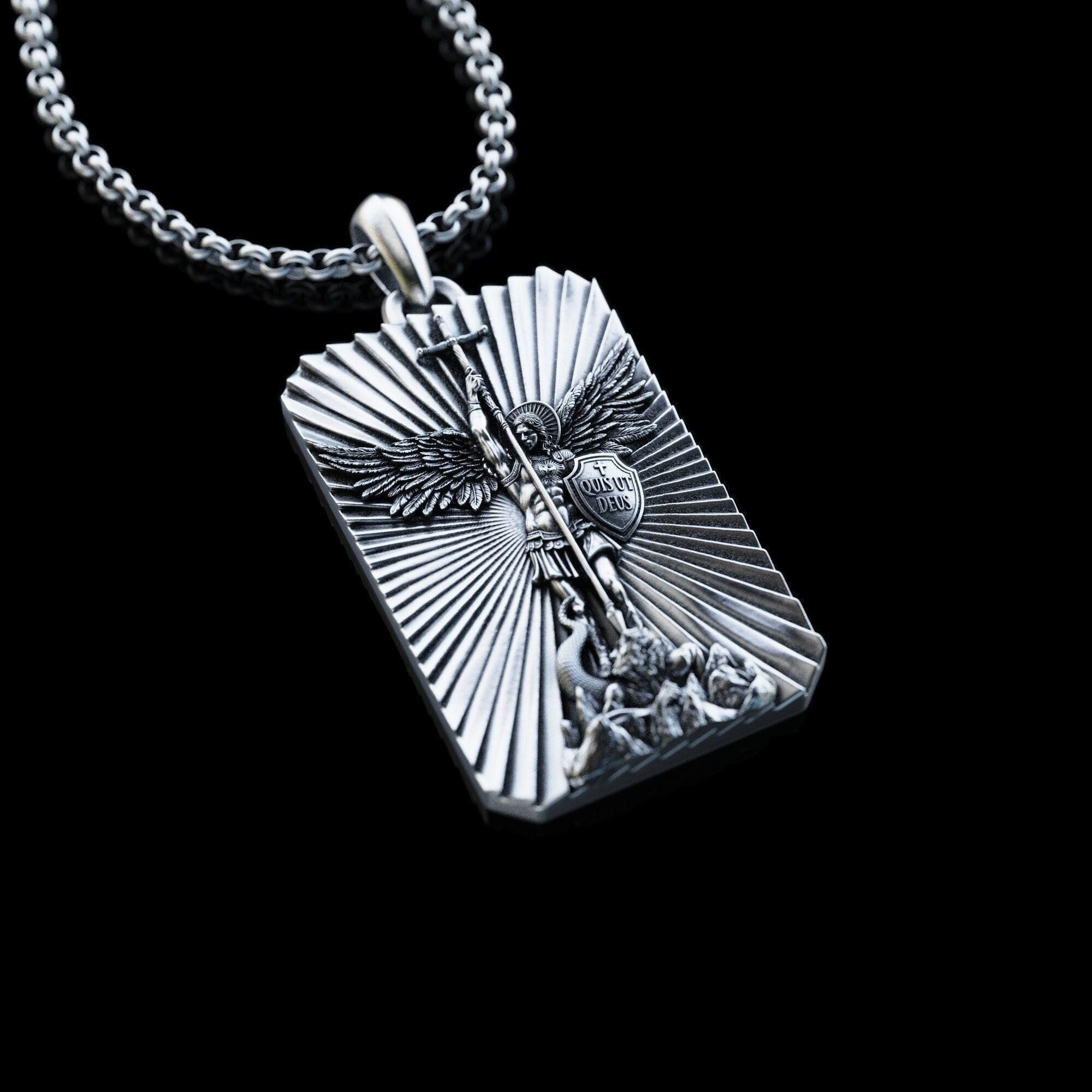 Handmade Archangel Saint Michael Necklace, Personalized Silver Archangel Pendant, St. Michael Silver Men's Pendant, Religious Gift for Men
