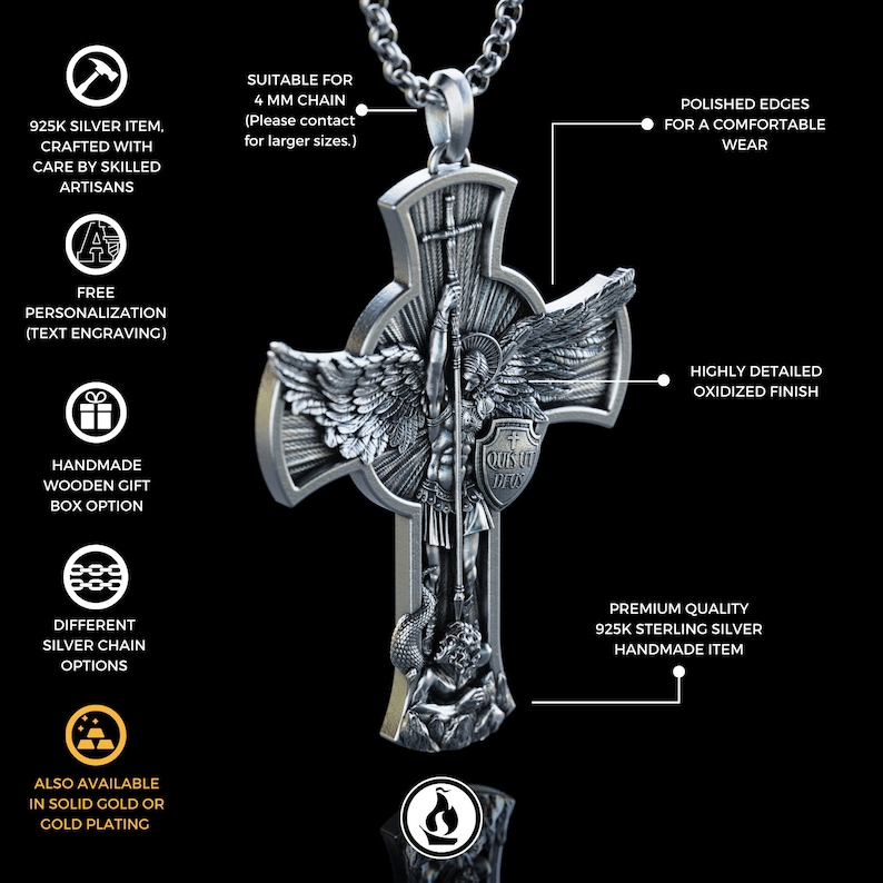 Personalized Archangel Saint Michael Necklace, Orthodox Shield Archangel Pendant, St. Michael Silver Mens Pendant, Religious Gift for Men image 2