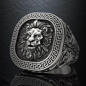Lion ring,Signet Lion Ring,Lion Silver Ring ,Animal Jewellery, Husband Gift Ring, Gift for Men,Personalized Valentines day gift for men image 2