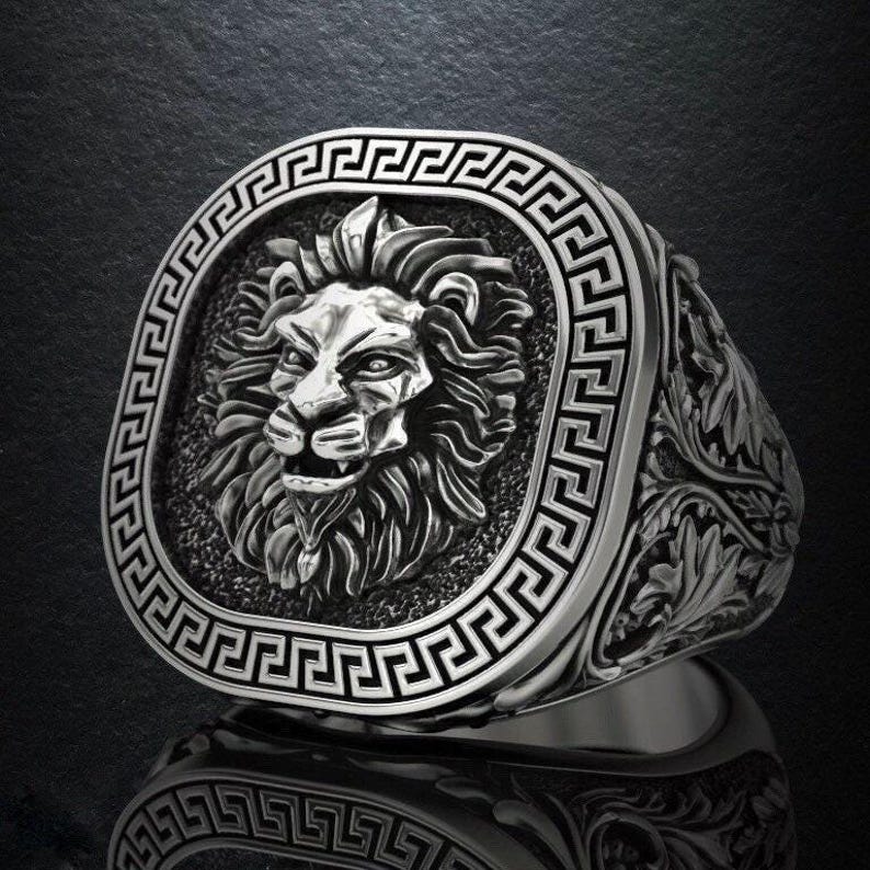 Lion ring,Signet Lion Ring,Lion Silver Ring ,Animal Jewellery, Husband Gift Ring, Gift for Men,Personalized Valentines day gift for men image 2