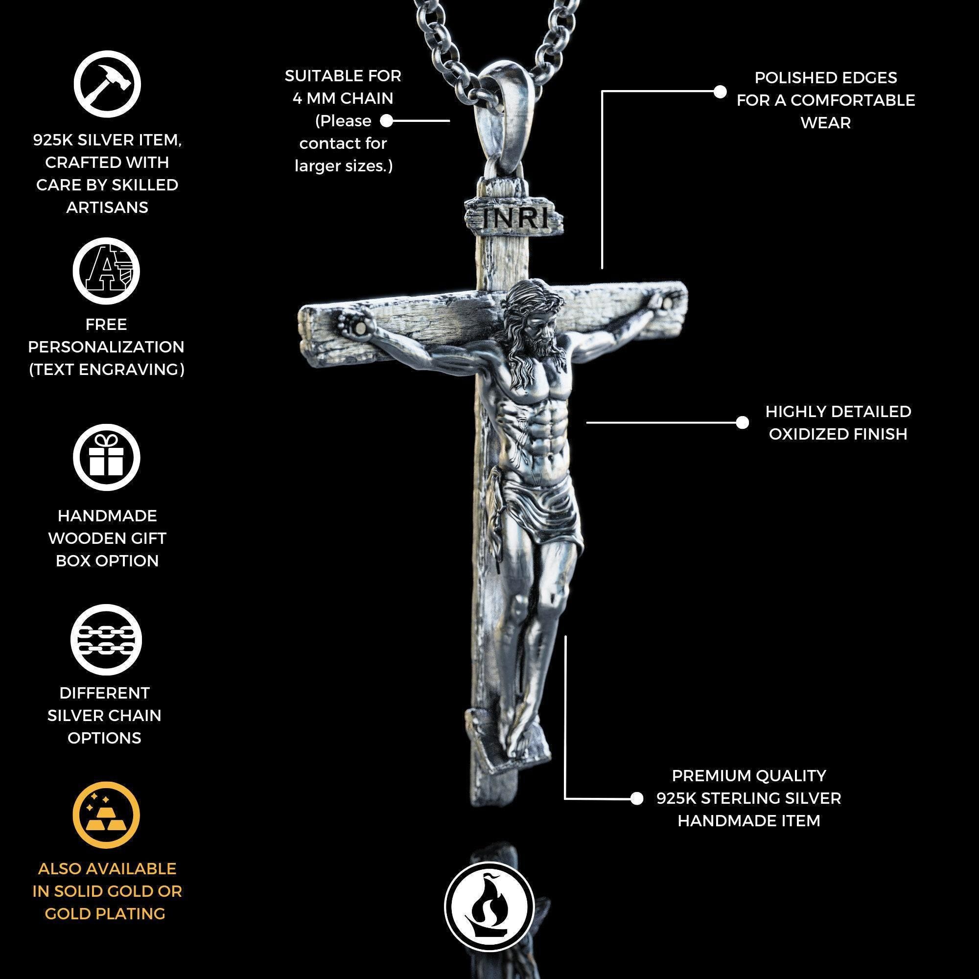 Collana con ciondolo a forma di crocifissione in argento sterling, croce cattolica di Gesù, regalo religioso, regali cristiani per uomo - Italia