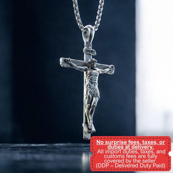 Collana Con Ciondolo Croce In Acciaio Inox Da Uomo Catenina Rosario Crocifisso - Foto 11