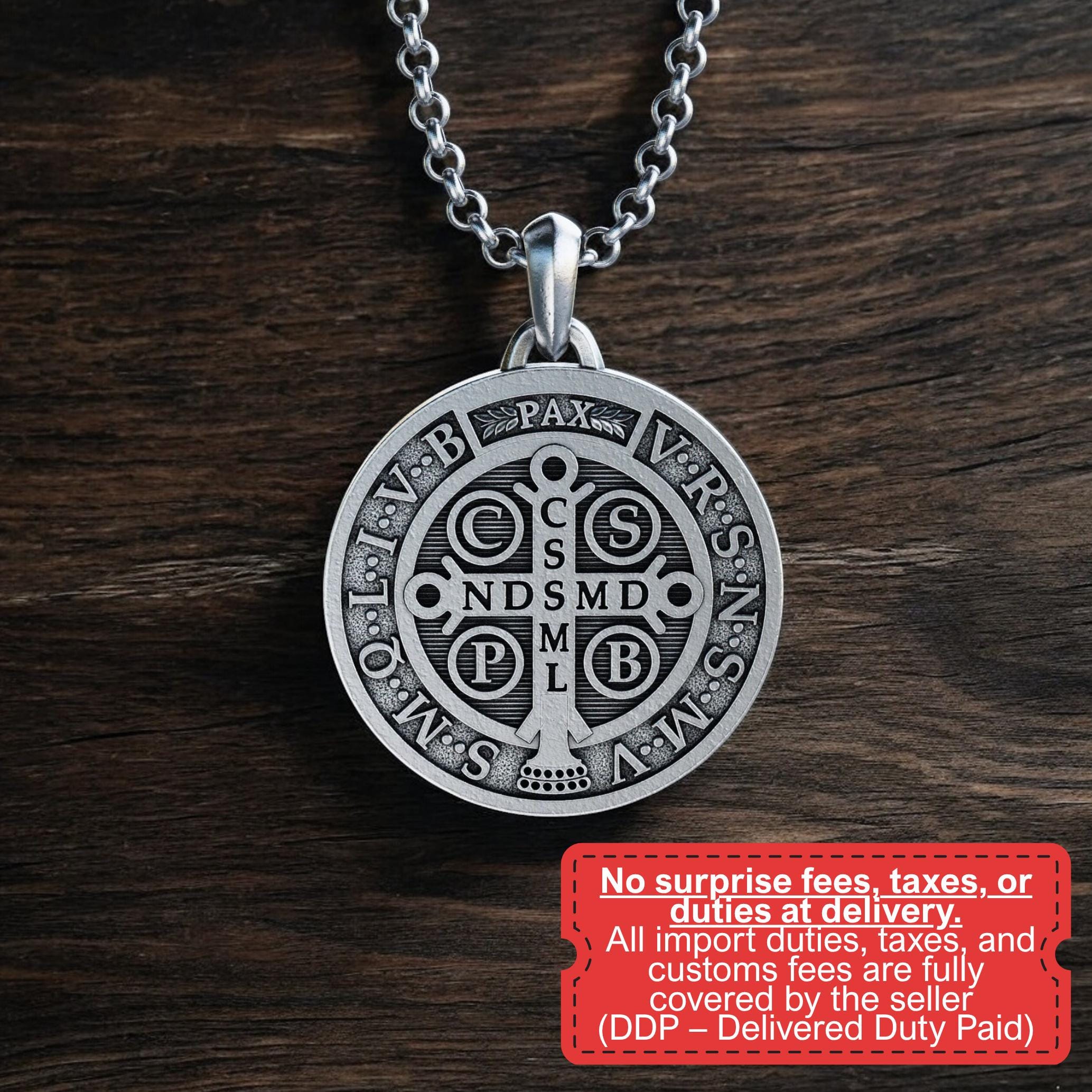 Handmade Silver Saint Benedict Medallion, Personalized Saint Benedict  Necklace, Handmade St Benedict Medal, Christian Religious Silver Gift