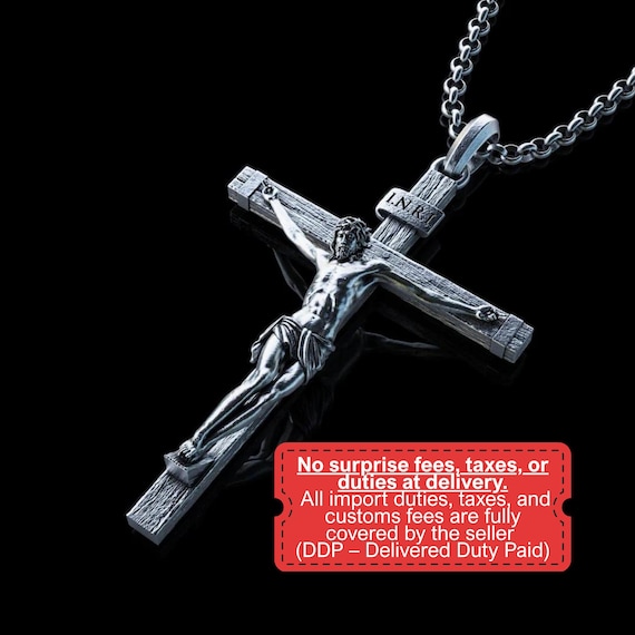 Personalized Silver Jesus Cross Necklace, Handmade Crucifixion of