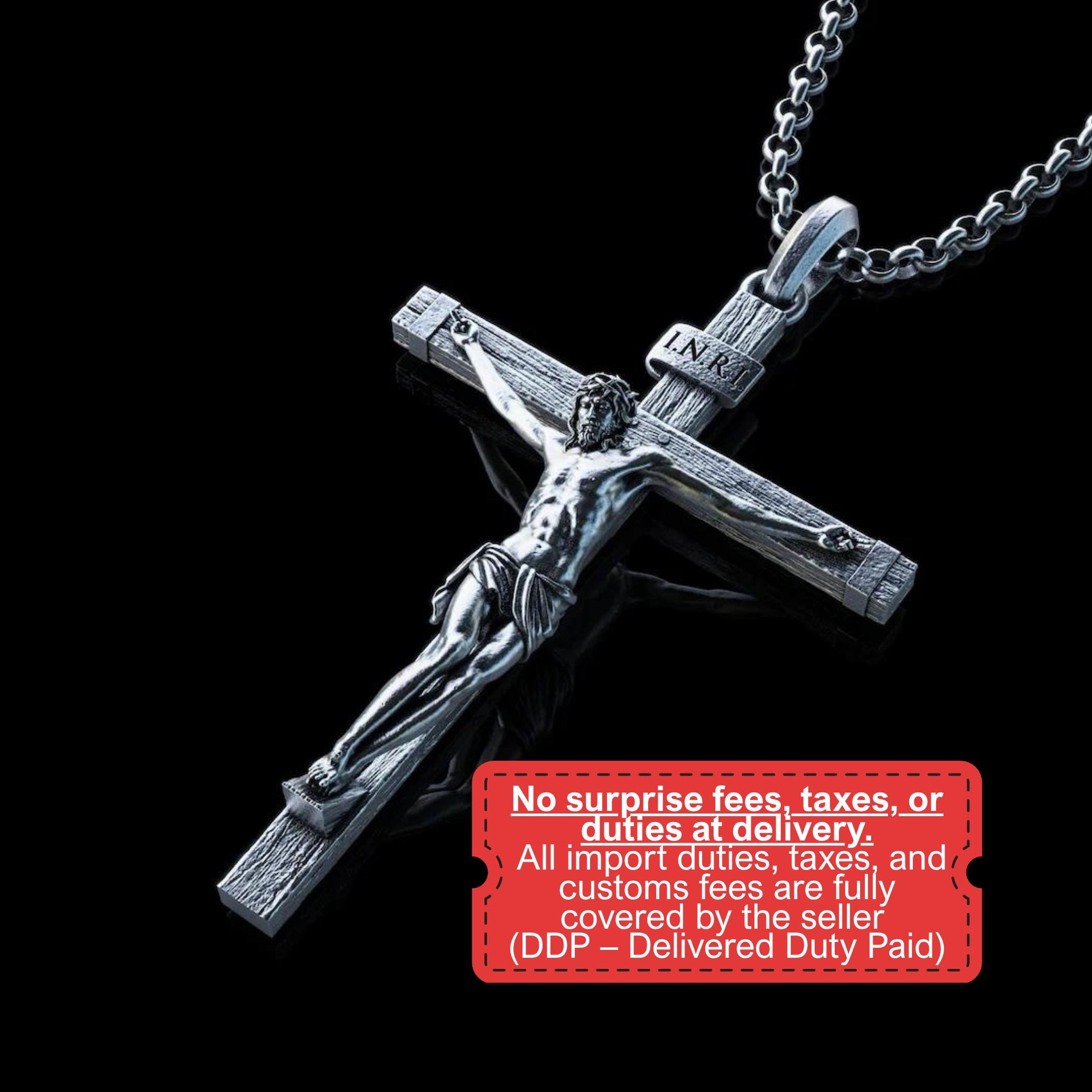 Personalized Silver Jesus Cross Necklace, Handmade Crucifixion of
