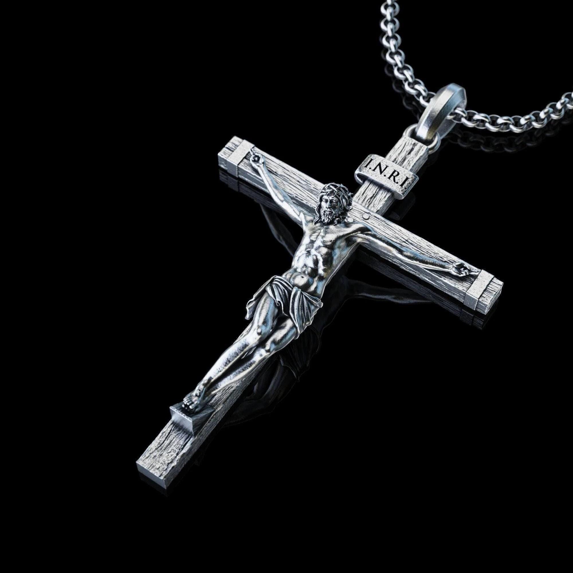 Personalized Silver Jesus Cross Necklace, Handmade Crucifixion of