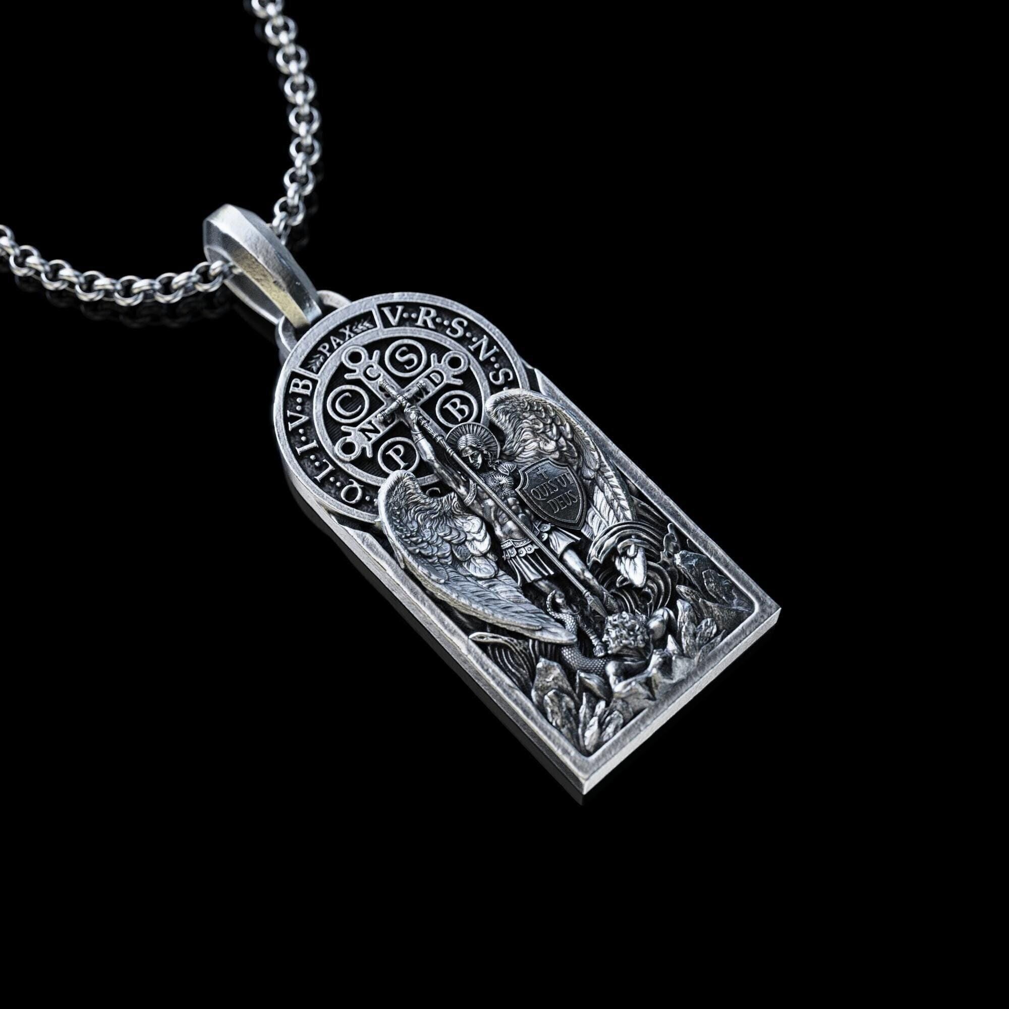 Handmade Archangel Saint Michael Necklace, Personalized Silver