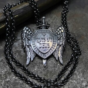 Silver Archangel Necklace, St Michael Shield Men Pendant, Wings Pendant, Archangel Micheal Necklace, Christian Gift for Men image 2