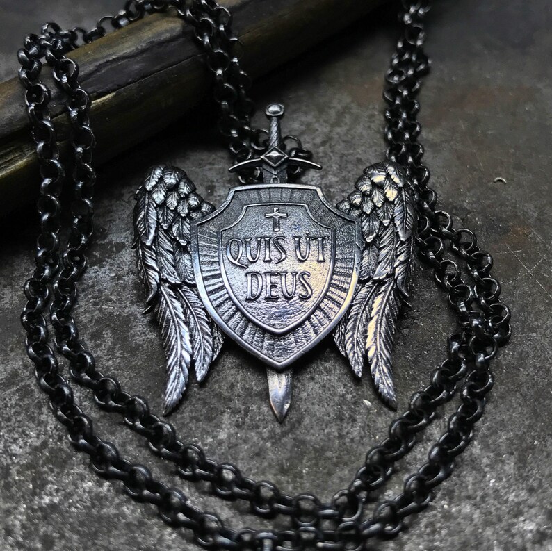 Silver Archangel Necklace, St Michael Shield Men Pendant, Wings Pendant, Archangel Micheal Necklace, Christian Gift for Men image 2