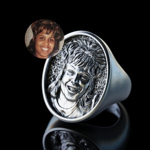 Aangepaste portret zilveren ring, gepersonaliseerde 3D-buste buste ring, reliëf buste sculptuur ring, aangepaste standbeeld ring, buste ouder-kind ring