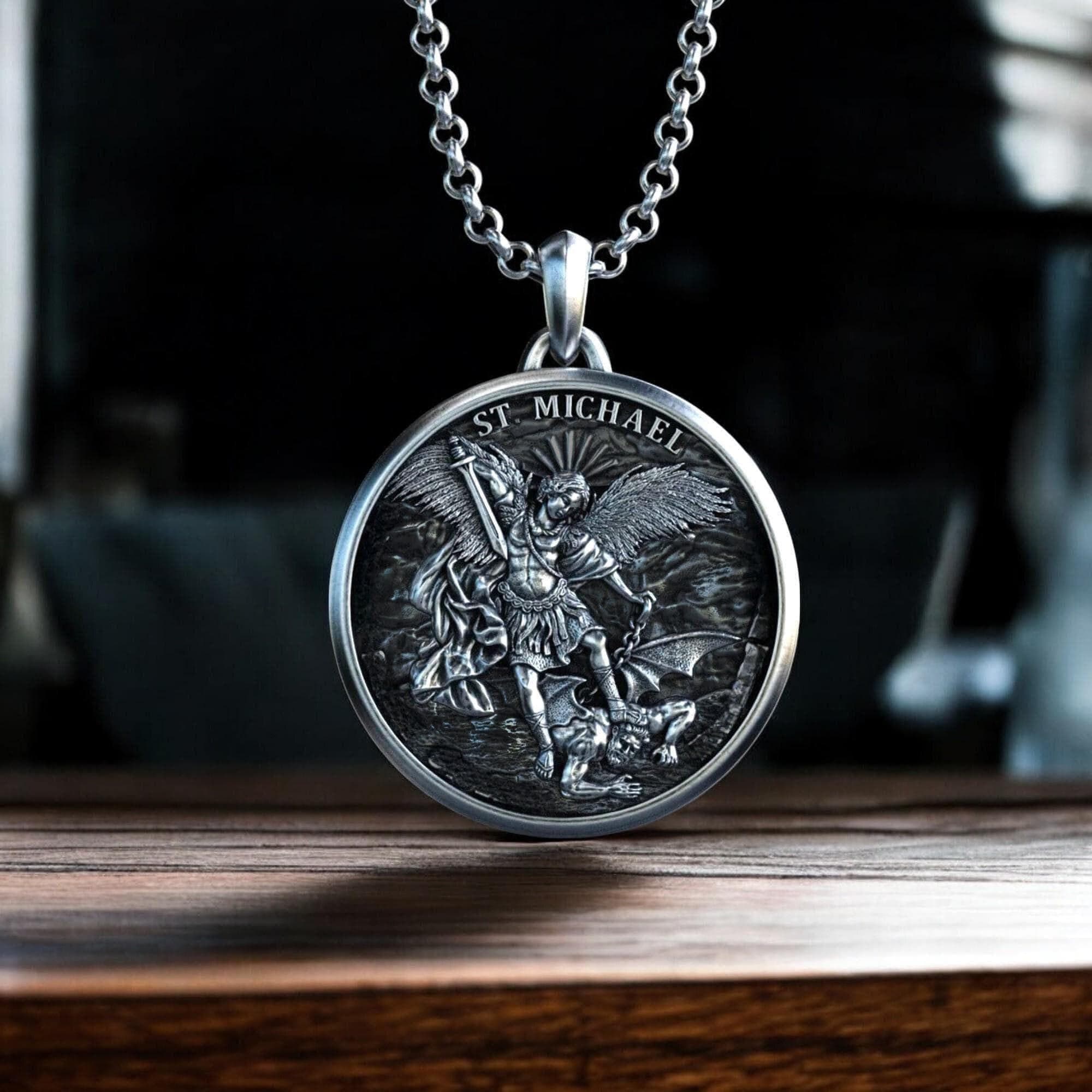 Personalized Silver Archangel Michael Necklace, Handmade St