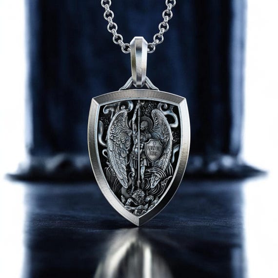BESTSELLER Sterlingzilveren Sint-Michielsketting voor mannen Sint-Michielschildhanger Sieraden Bescherming Religieus Aartsengel Cadeau - België