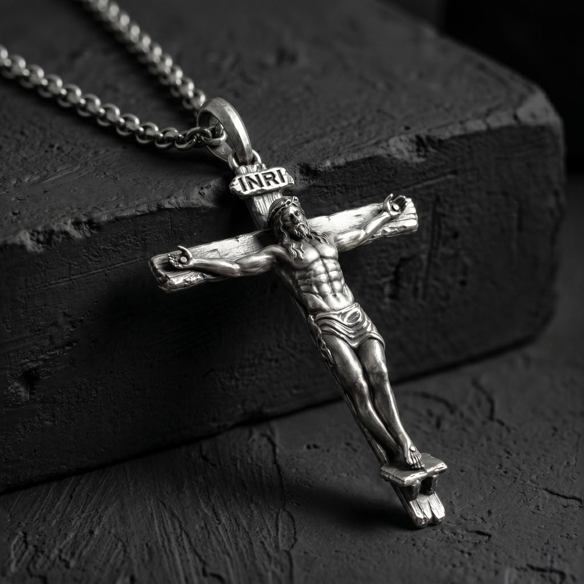 Handmade Silver Jesus Crucifix Necklace,3d Jesus Relief Cross