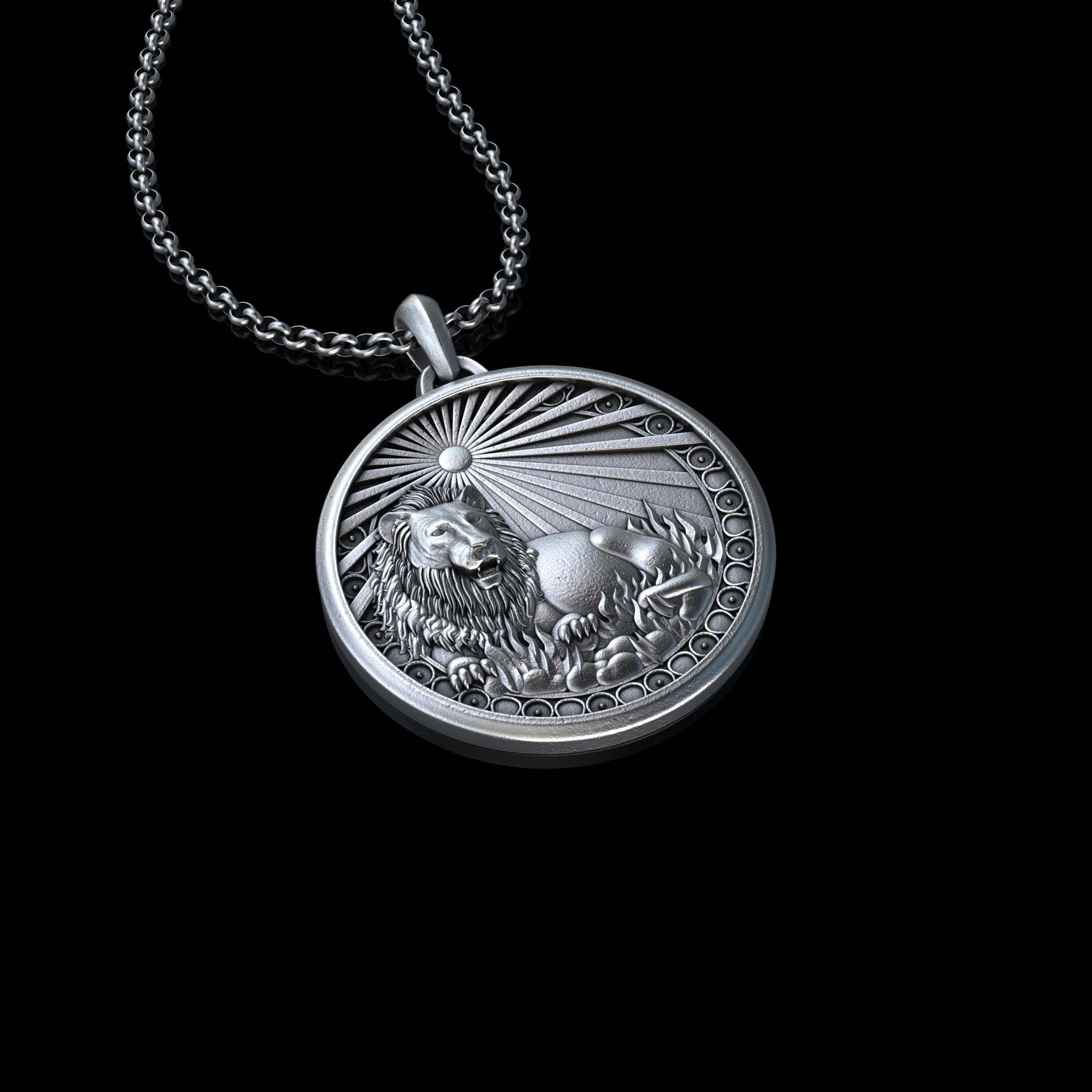 Handmade Silver Leo Man Necklace, Leo Horoscope Necklace, Leo
