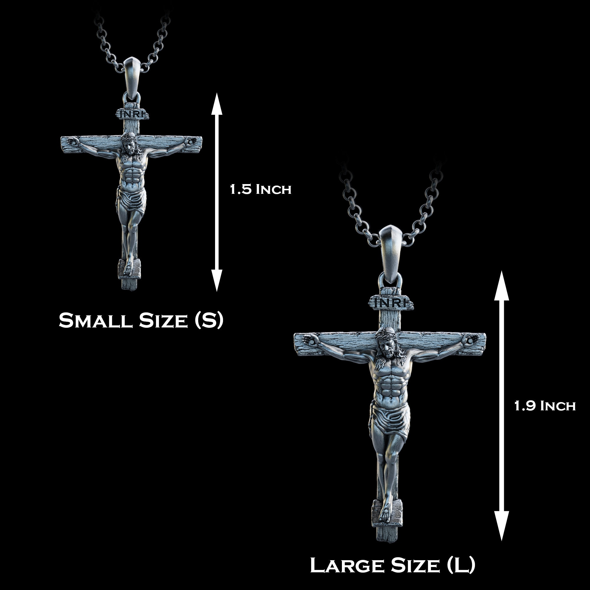 Handmade Silver Jesus Crucifix Necklace,3D Jesus Relief Cross Savior Pendant,Engraved Jesus Religious Charm,Silver Man Necklace,Gift For Men