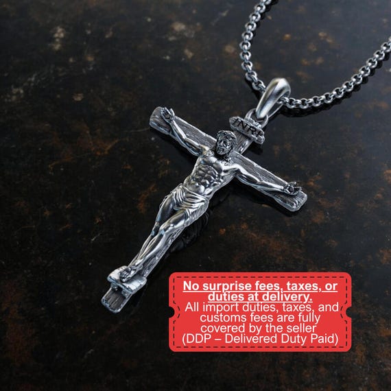 Religious Gifts Sterling Silver 925 Cross Pendant 1 1/4 Inch Dainty Heart Wrapped 925 Sterling Silver Cross Necklace, Free Gift