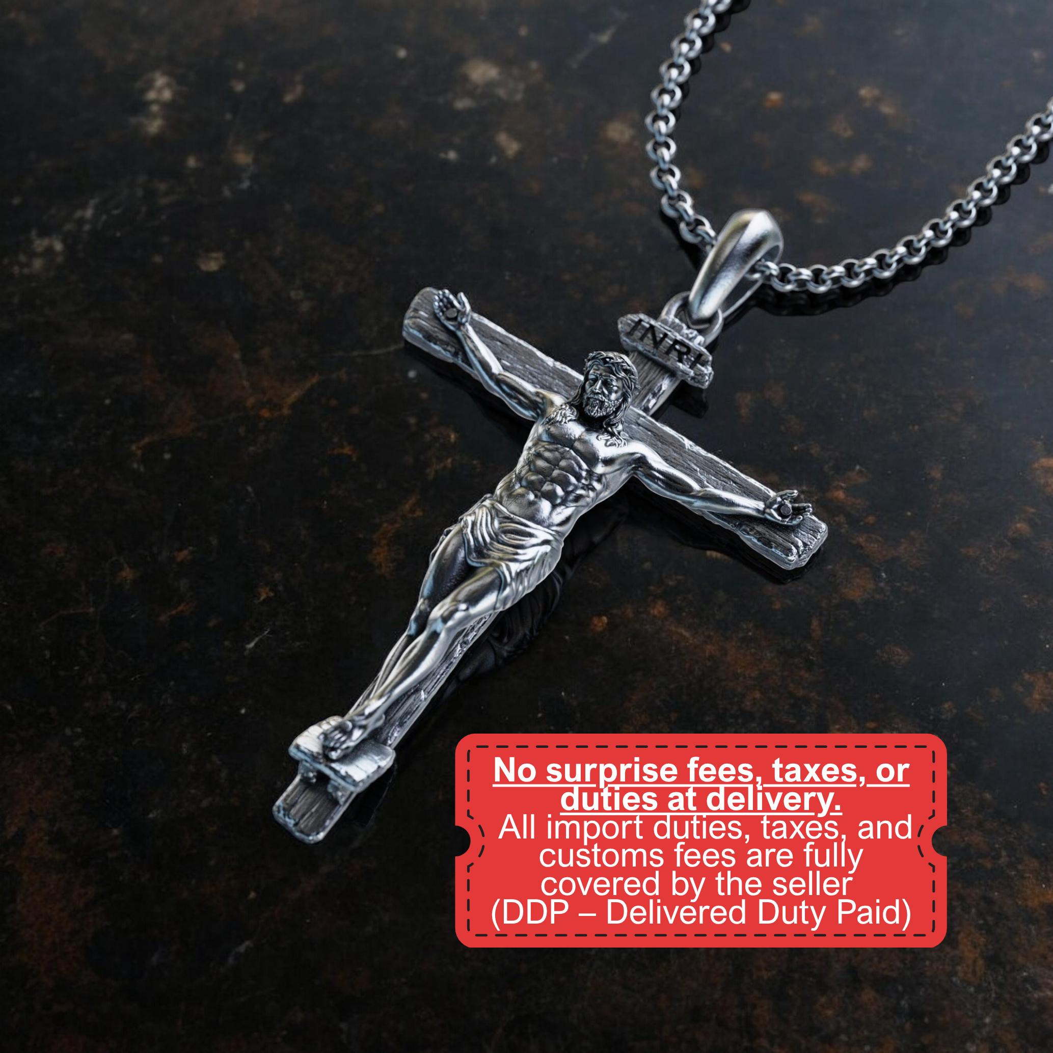 Handmade Crucifix 925K Sterling Silver Necklace, Crucifixion of